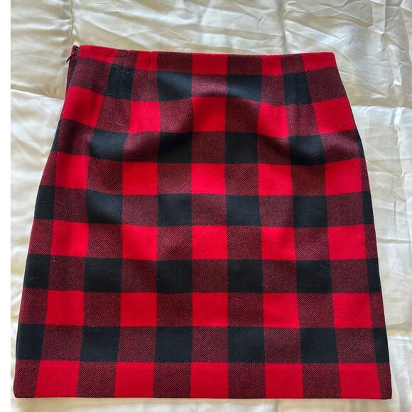 Talbots Petite Red‎ Black Plaid Wool Blend Mini Skirt - Size 6P - Picture 2 of 7